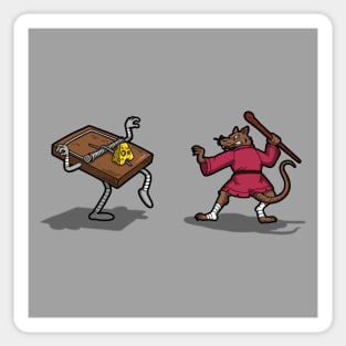 Funny Master Rat And Cheese Fighting Cartoon Sticker